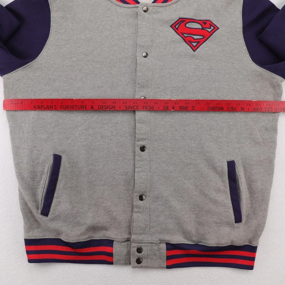 DC Comics Superman Mens‎ Varsity Jacket Gray Navy Blue Snap Front Letterman